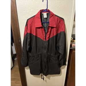 silk exchange jacket large zip up red/black 75% silk